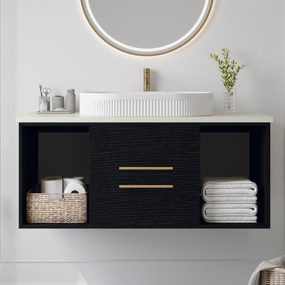 Modern 39.4-In Wall-Mounted Bathroom Vanity with Oval Ceramic Sink