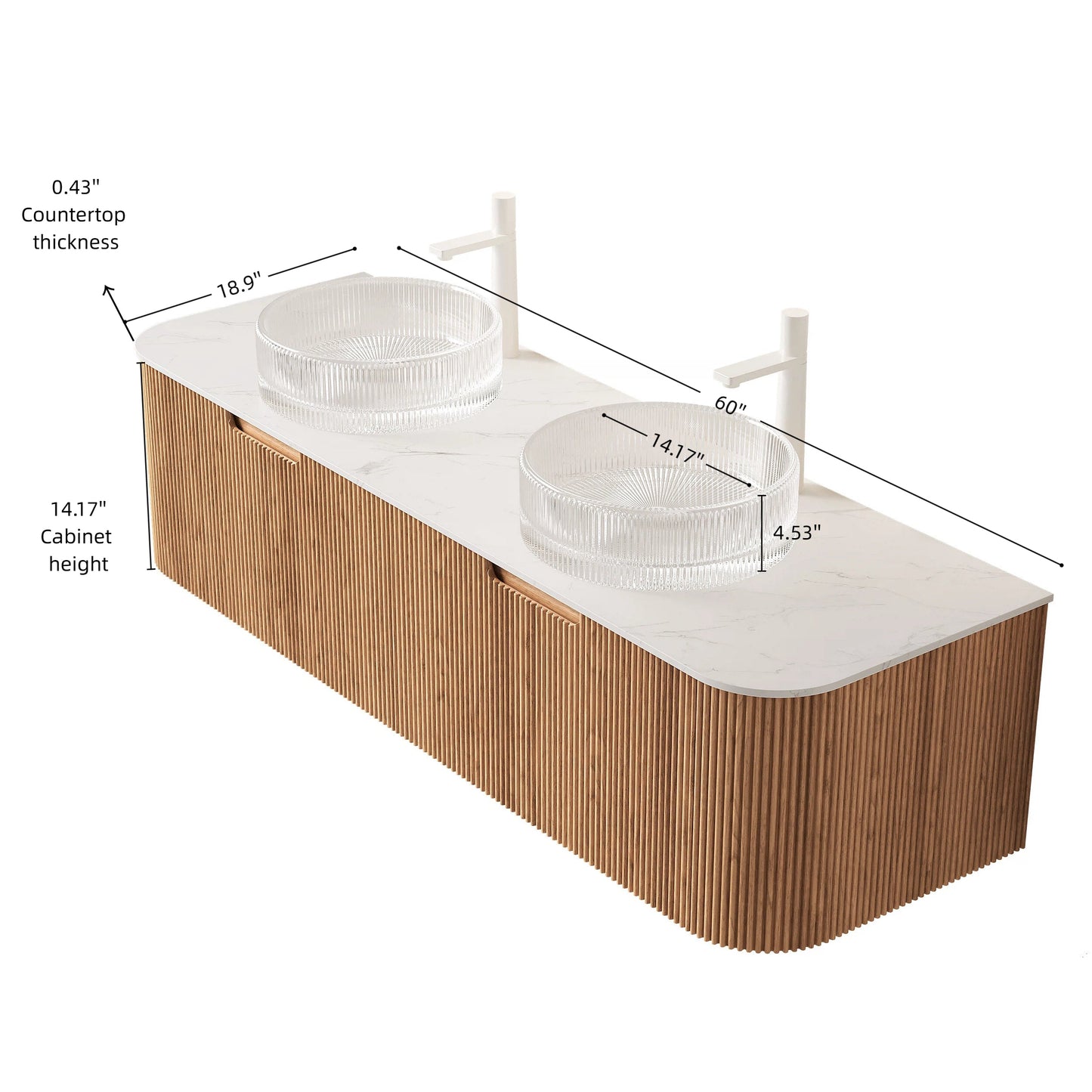 DINA 60" Bathroom Vanity with Floating Curved Edges and Glass Basins