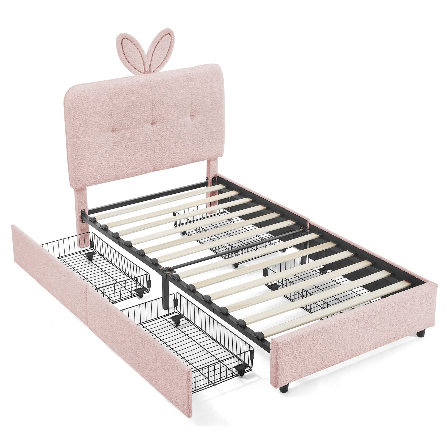 Twin Size Kids Upholstered Bed with Oversized Rabbit Ear Headboard