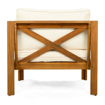 Outdoor Acacia Wood Club Armchair with Cushions (Set of 4)