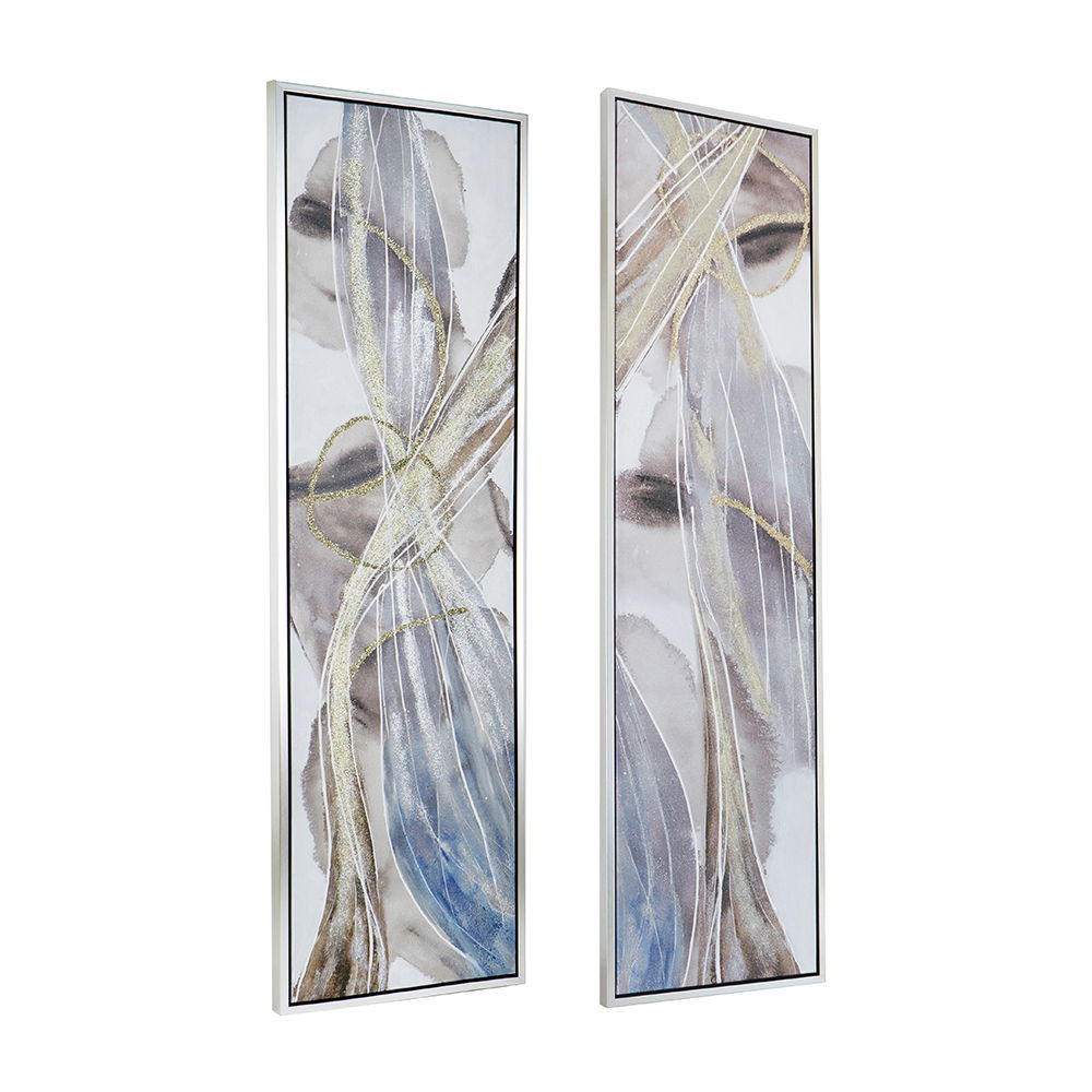 Elongated Modern Abstract Oil Paintings Wall Art Set of 2