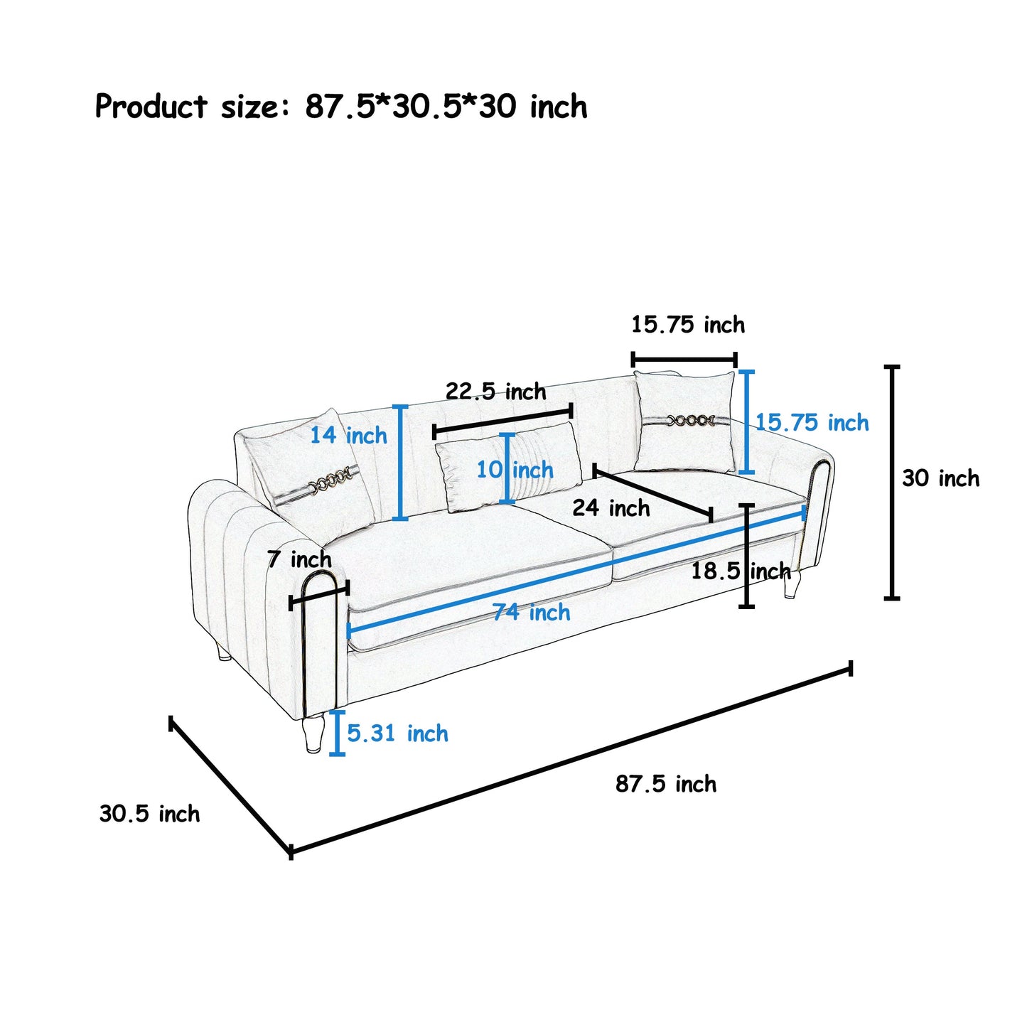 FX-P11-CW 3-Seater Sofa for Living Room