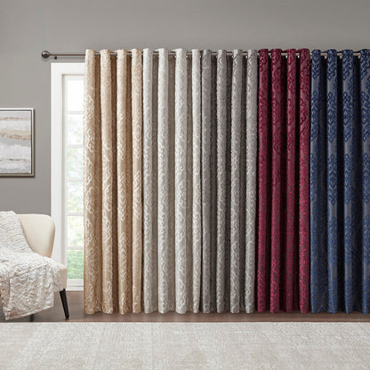 Knitted Jacquard Damask Total Blackout Grommet Curtain Panel