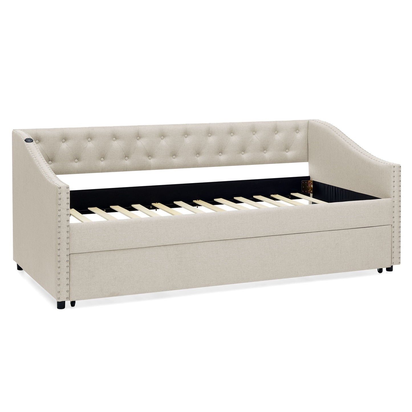 Upholstered Daybed With USB Charging & Pull Out Bed