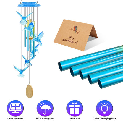 Solar Wind Chime with Color-Changing LED & Aluminum Tubes