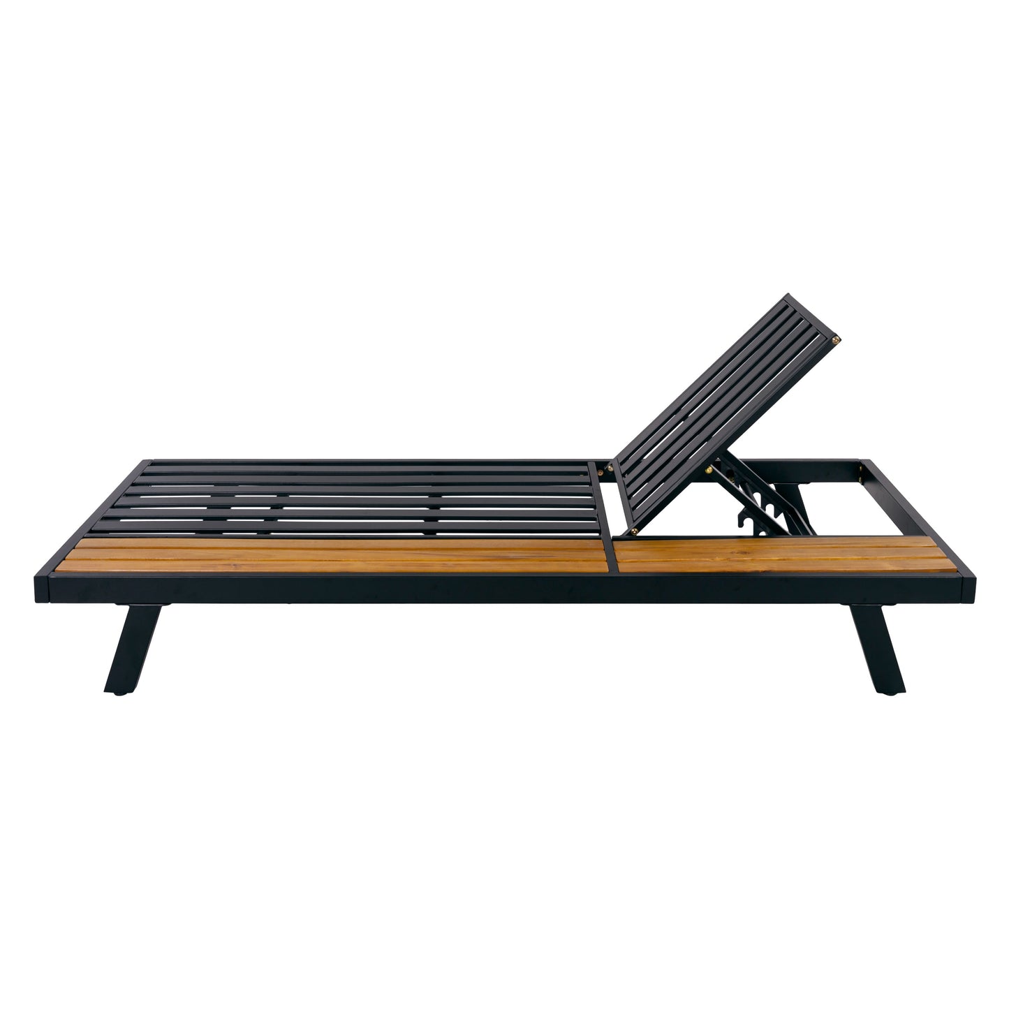 Black Iron + Teak Finish Wood Chaise Lounge Frame