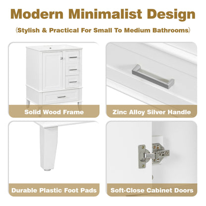 Bathroom Vanity, Modern Bathroom Cabinet With Sink Combo Set, Bathroom Storage Cabinet With A Soft Closing Door And 3 Drawers, Solid Wood Frame