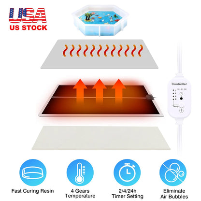 Resin Heating Mat with Smart Timer Setting Resin Curing Machine Silicone Mat Resin Dryer 4 Gear Temperature Adjustment for Resin Mold Silicone Mold Ep