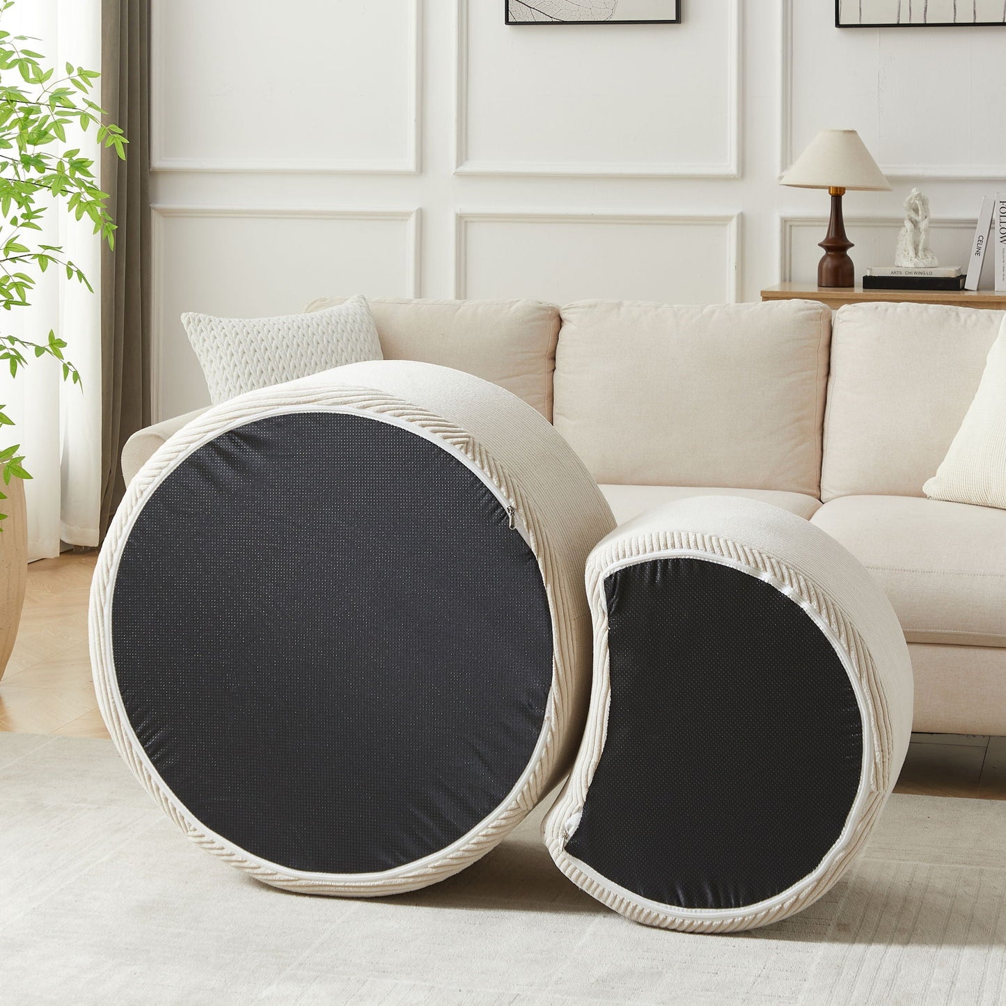 Modern Upholstered Round Coffee Table For Living Room (Set of 2)