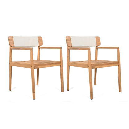 Creative Braided Acacia Wood Outdoor Dining Chairs with Armrests (Set of 2) - Teak / White