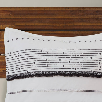 Cotton Printed Comforter Set with Trims Black/White Full/Queen
