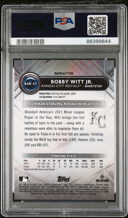 Graded 2022 Topps Bowman Sterling Bobby Witt Jr. #BSR37 Refractor #/199 Rookie RC Baseball Card PSA 10 Gem Mint