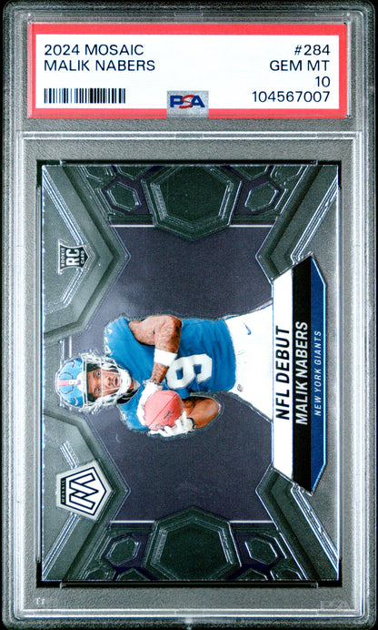 Graded 2024 Panini Mosaic Malik Nabers #284 Rookie RC Football Card PSA 10 Gem Mint
