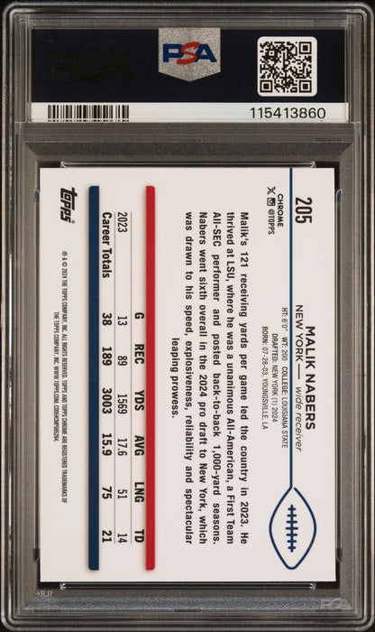 Graded 2024 Topps Chrome Malik Nabers #205 Rookie RC Football Card PSA 7 Near Mint