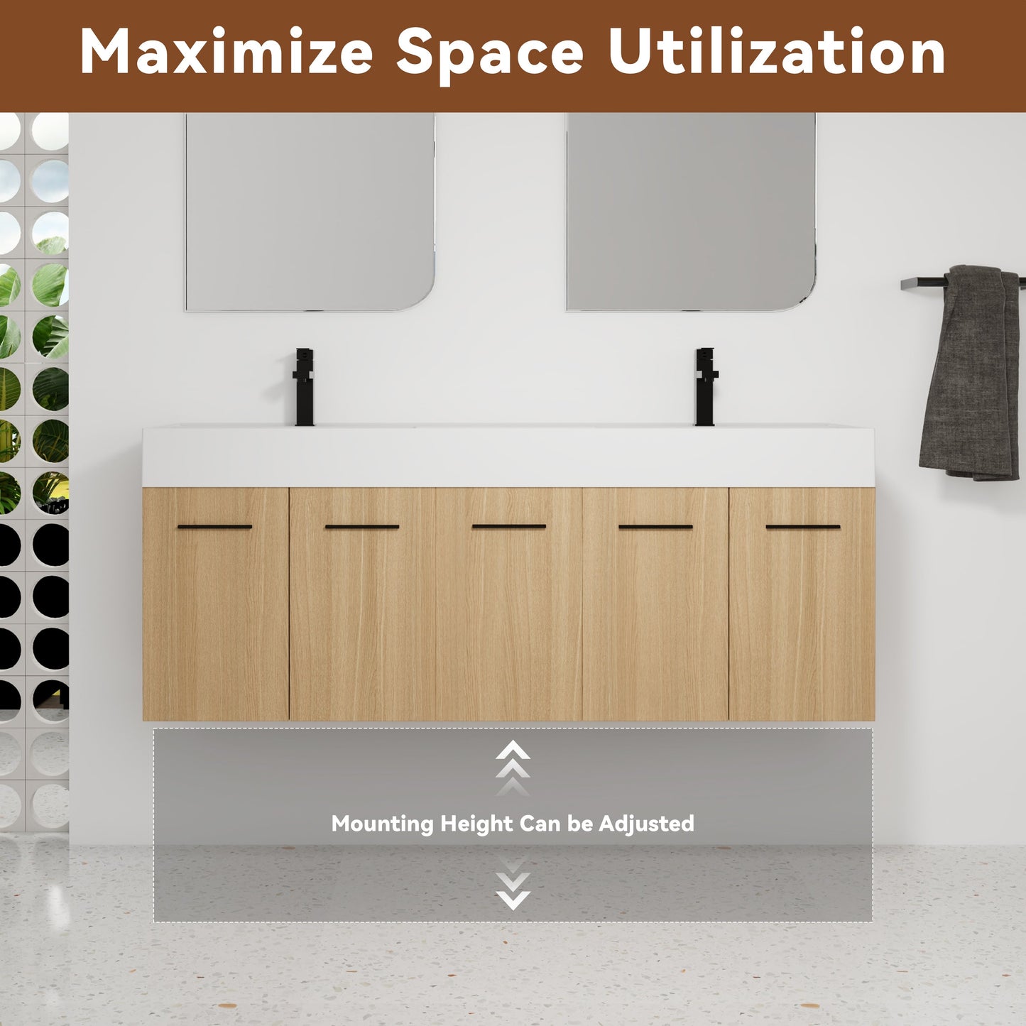 60" Floating Double Sink Bathroom Vanity with Extra-Large Storage