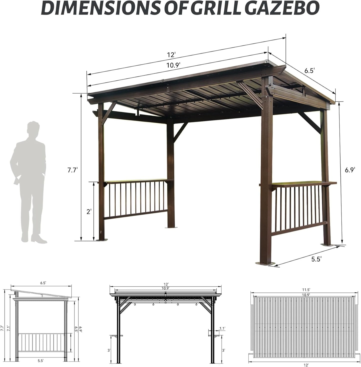 6.5x12FT Hardtop Grill Gazebo