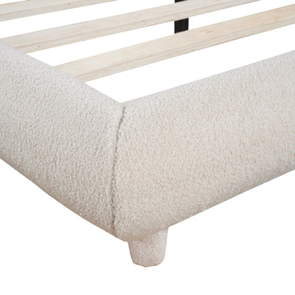 Upholstered Platform Bed With Thick Solid Frame And Stylish Curve-Shaped Design