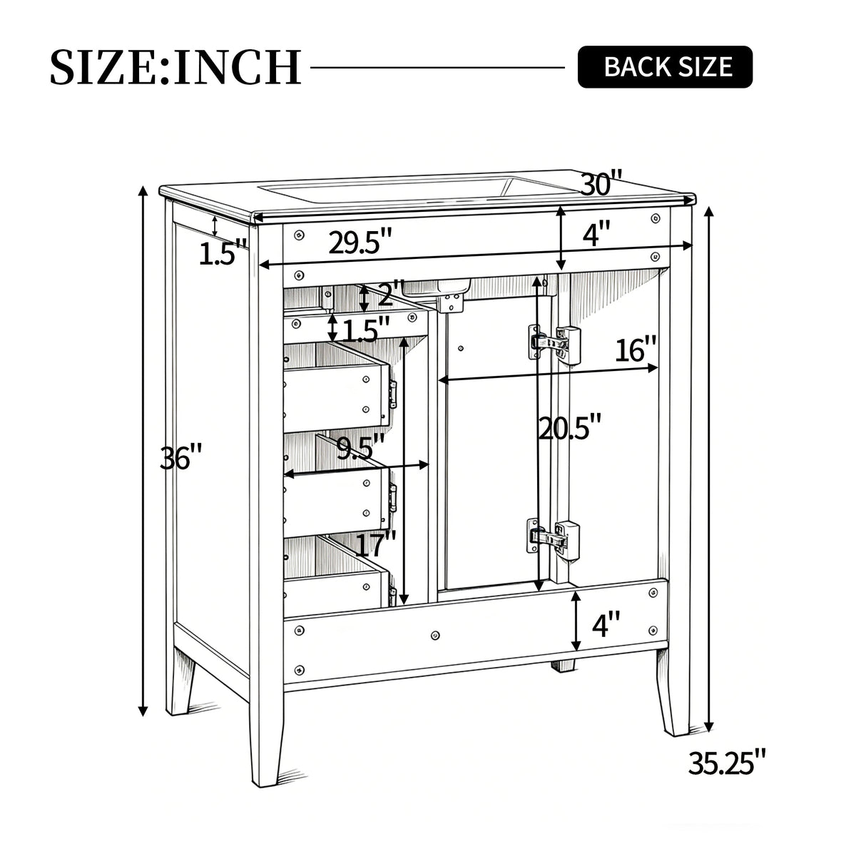 30" White Bathroom Vanity with Ceramic Sink