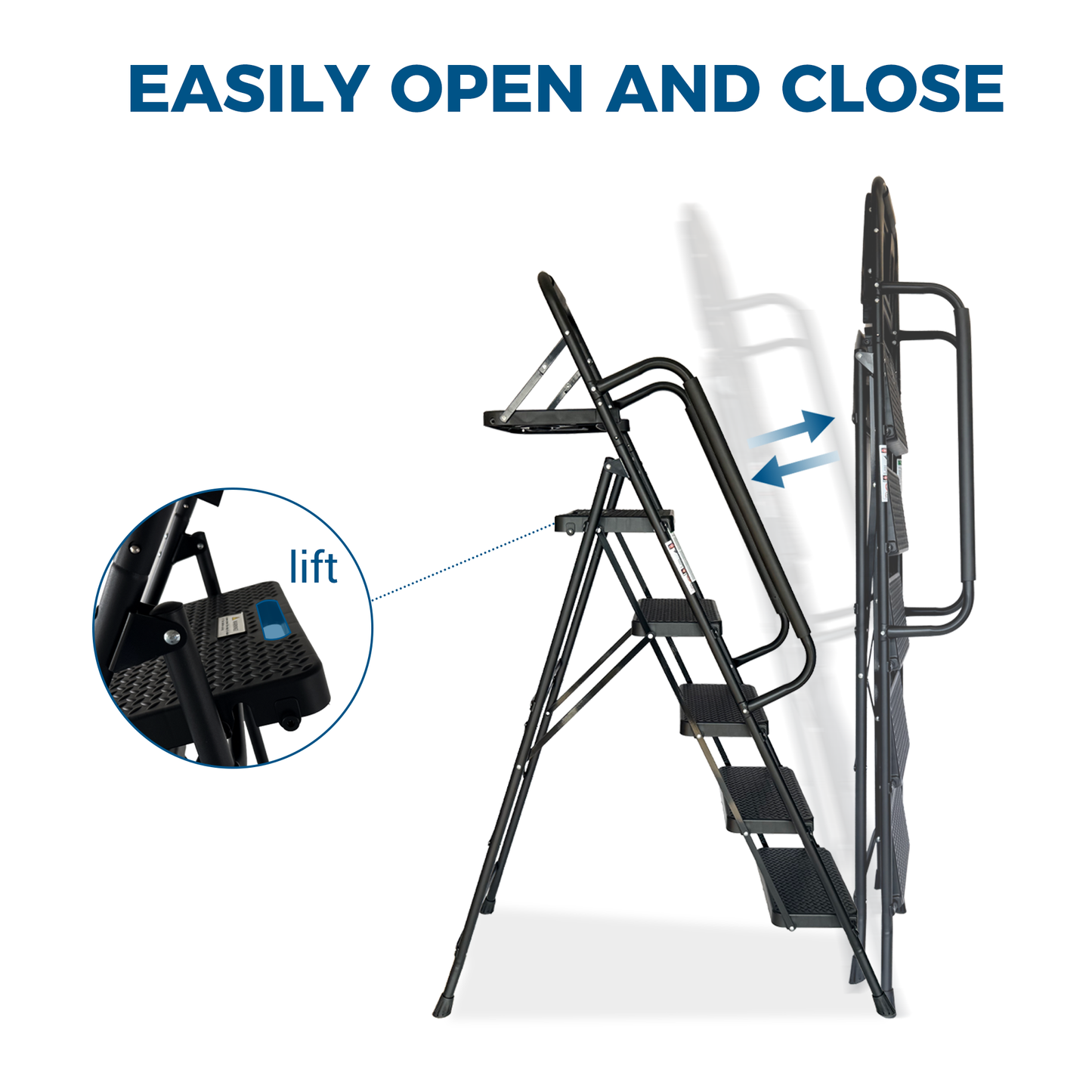 Folding Step Ladder with Wide Anti-Slip Pedal