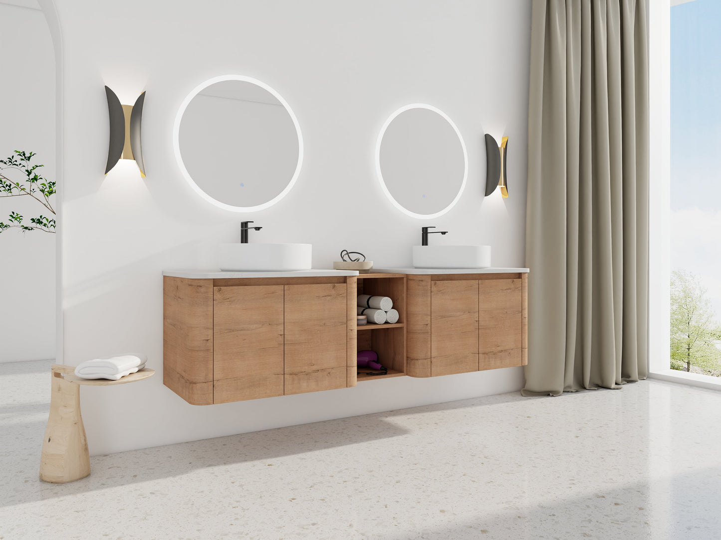 72" Wall-Mounted Bathroom Vanity With Ceramic Art Sink