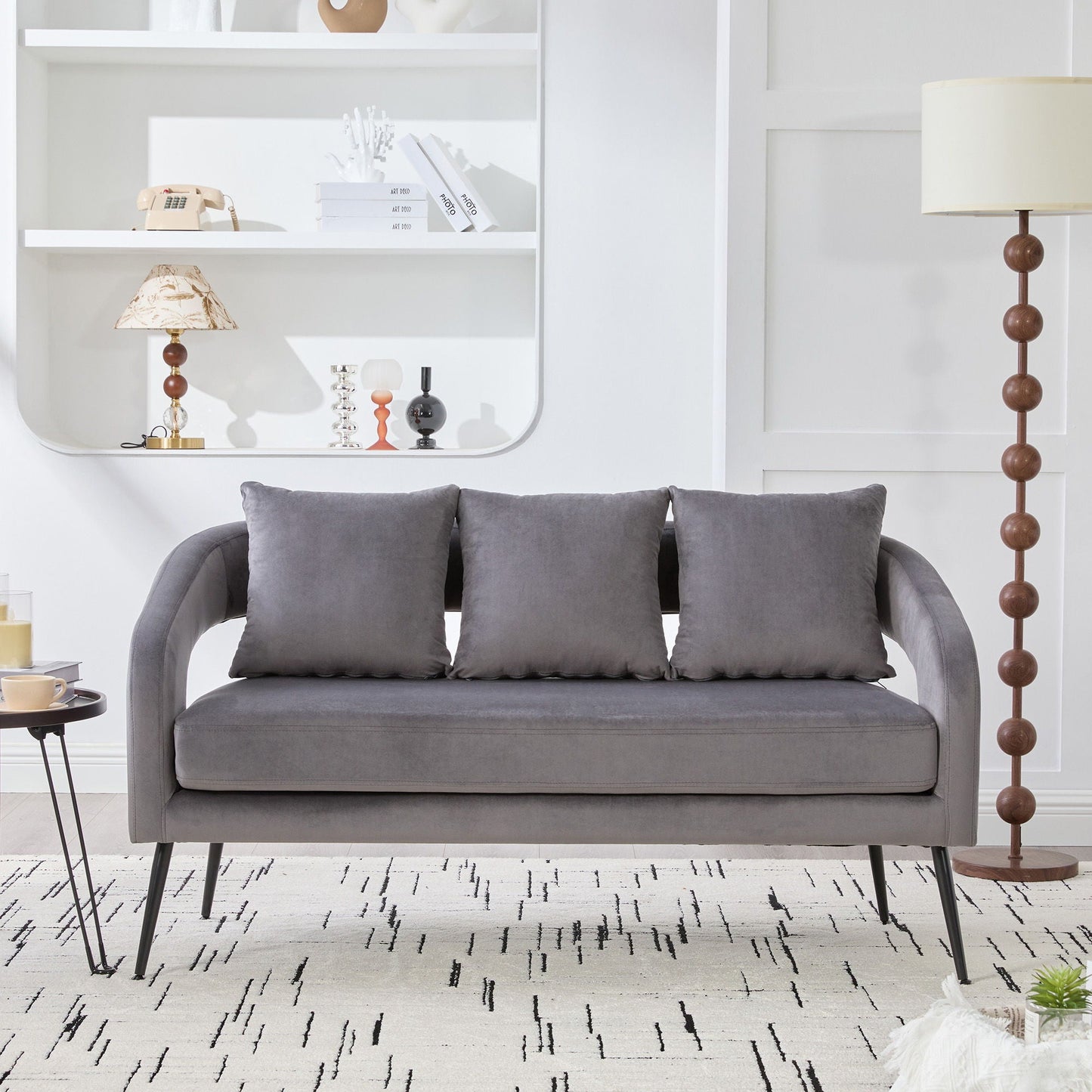 Open Back Loveseat Settee With 3 Pillows