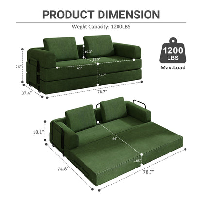 Convertible Sleeper Sofa Bed With Cylindrical Pillow