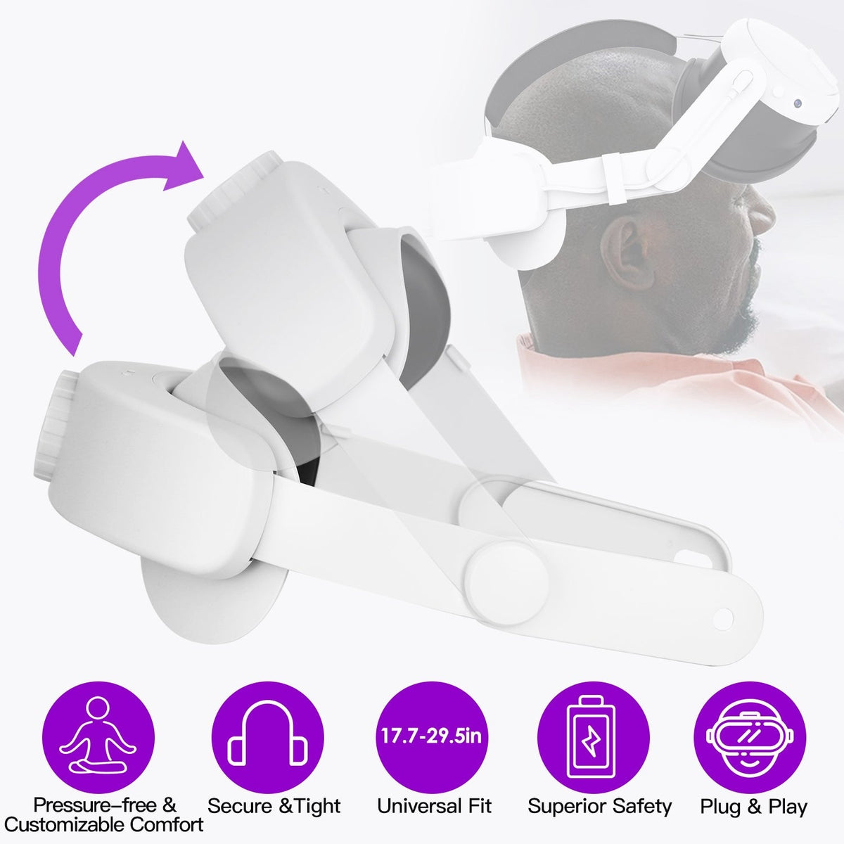 Adjustable Head Strap Compatible with Oculus/Meta Quest 3 VR Accessories Charging Headband Pressure-free Elite Strap with 6000mAh Rechargeable Battery