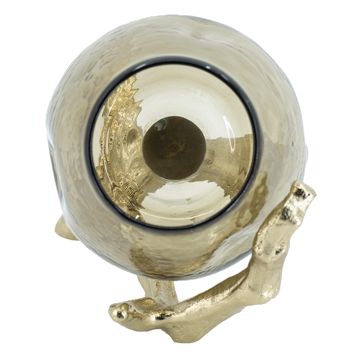 Olive Glass Candle Holder with Gold Metal Legs