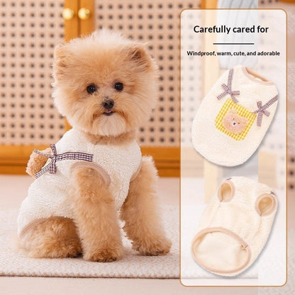 Cute Autumn Winter Dog Hoodie With A Little Bear Pocket