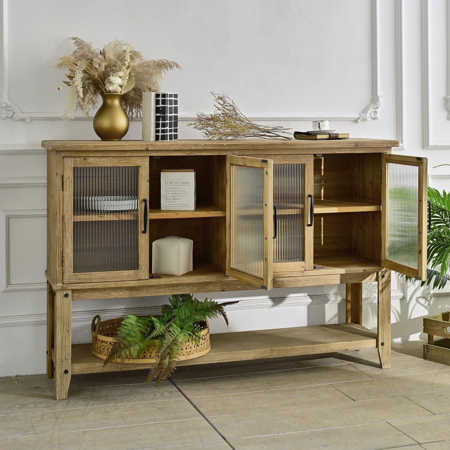 Rectangle Accent Sideboard Cabinet With Storage Shelf, Cabinet For Kitchen - Natural Wood