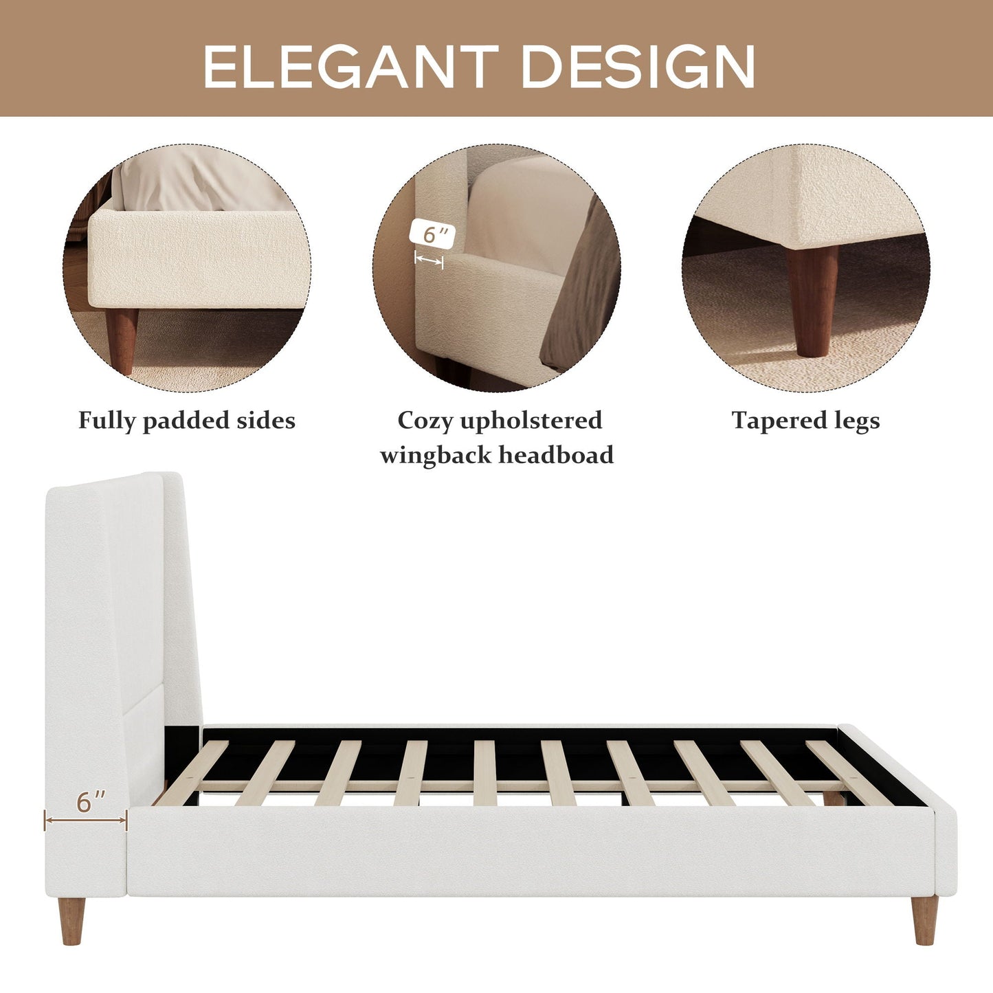Upholstered Modern Platform Bed With Wingback Headboard