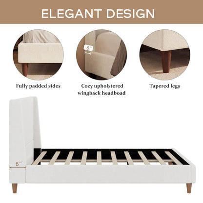 Upholstered Modern Platform Bed With Wingback Headboard