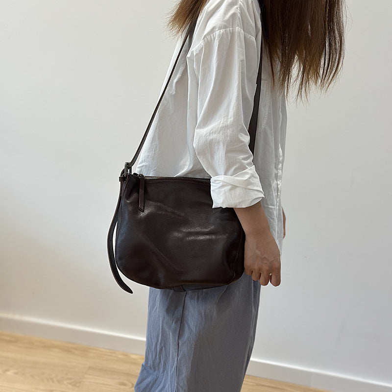 Vegetable-Tanned Leather Casual-Style Shoulder Bucket Crossbody Bag