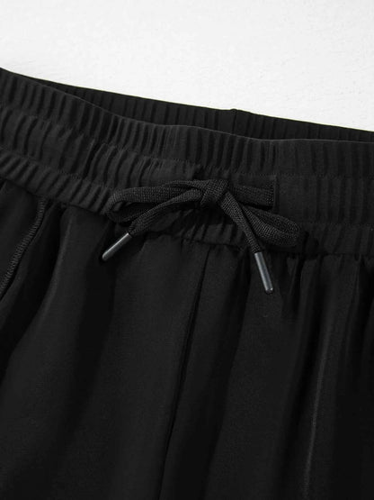 High Waisted Drawstring Swim Shorts
