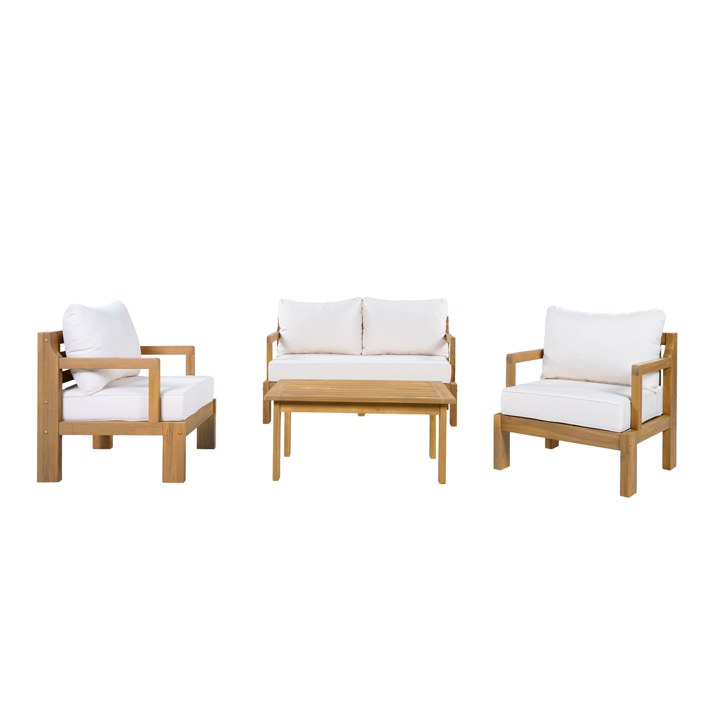 Outdoor 4-Seater Acacia Wood Patio Chat Set, Beige + Natural