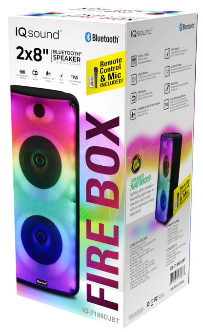 Supersonic 2 x 8" Bluetooth Speaker FIRE BOX with FM Radio and Remote Control