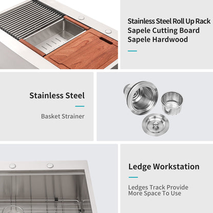 Classic Ceramic Farmhouse Sink Workstation Single Bowl With Durable Finish