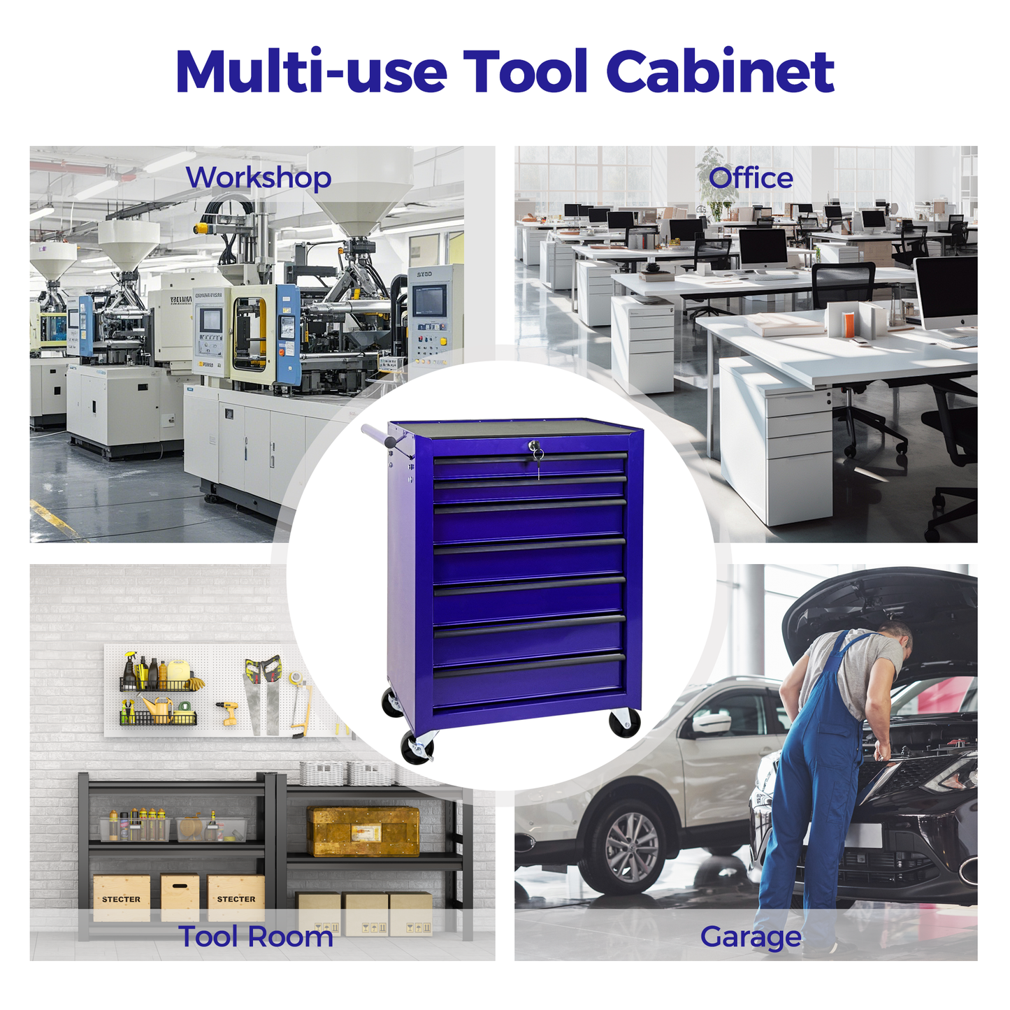 Rolling Metal Tool Chest with 7 Drawers, 20" Steel Cabinet - Purple