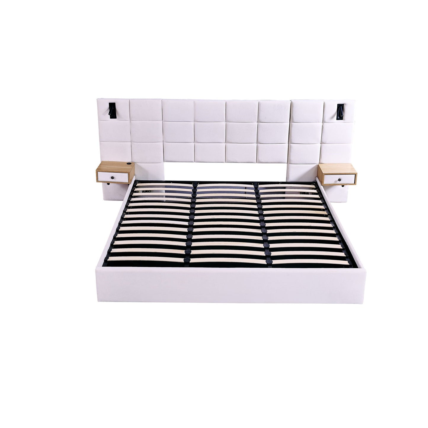 Upholstered Hydraulic Platform Bed With Storage Shelves, Reading Lamps, USB Port
