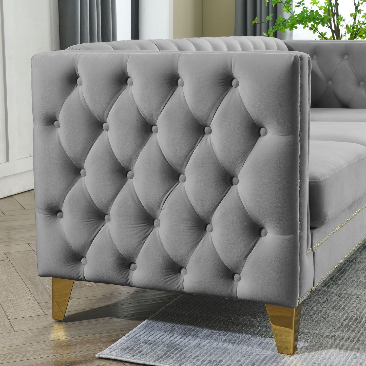 Upholstered Couch Sofa With Button Tufting For Living Room