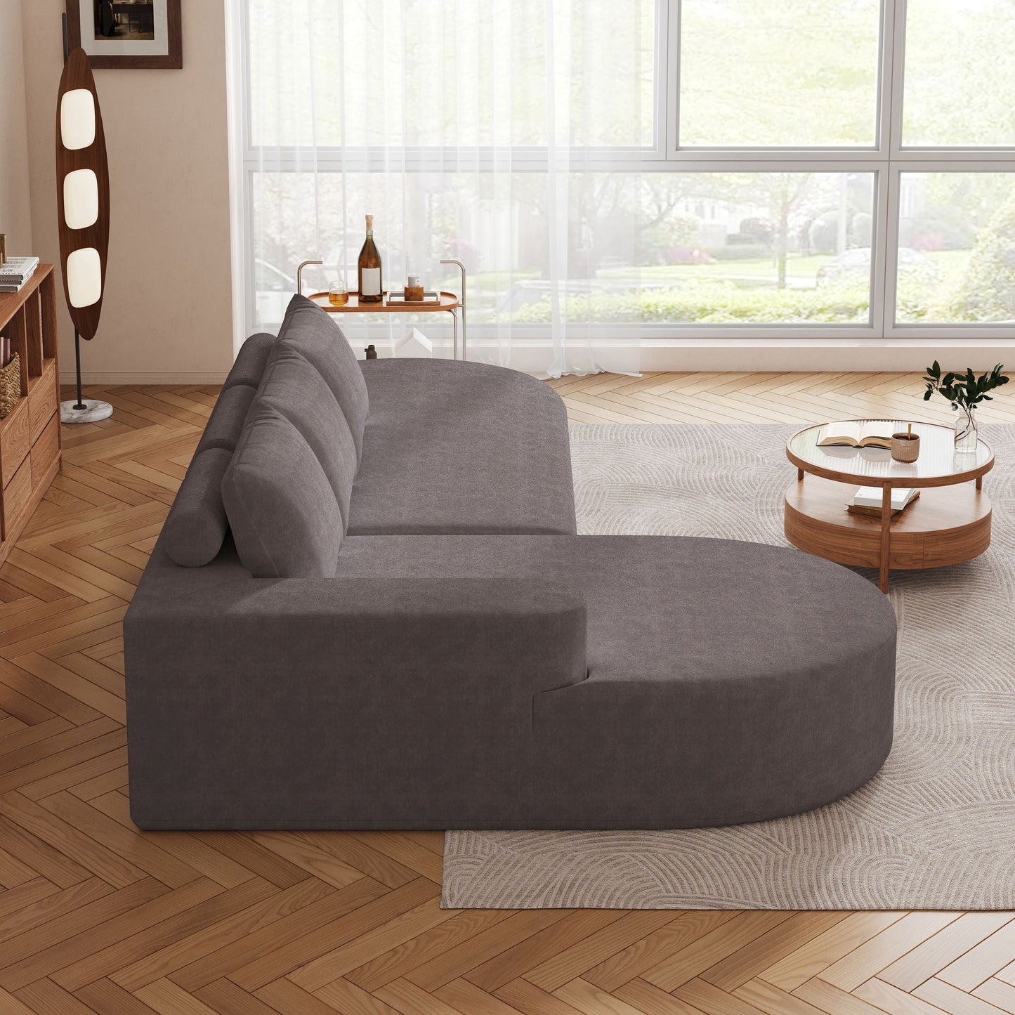 Modern Curved Sofa, L-Shaped Modular Sectional Set With 3 Pillows