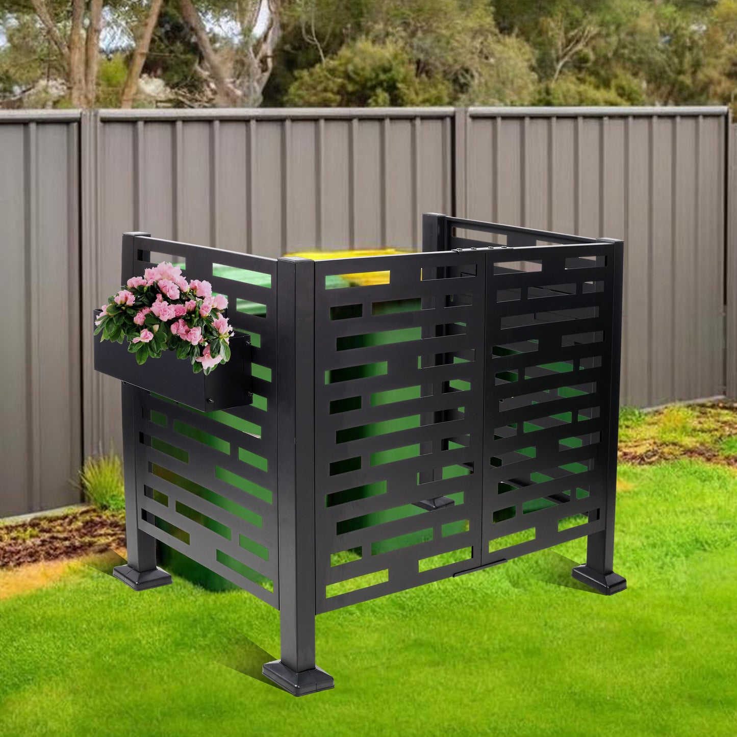 4x2 Ft Metal Air Conditioner Fence with Planter Boxes