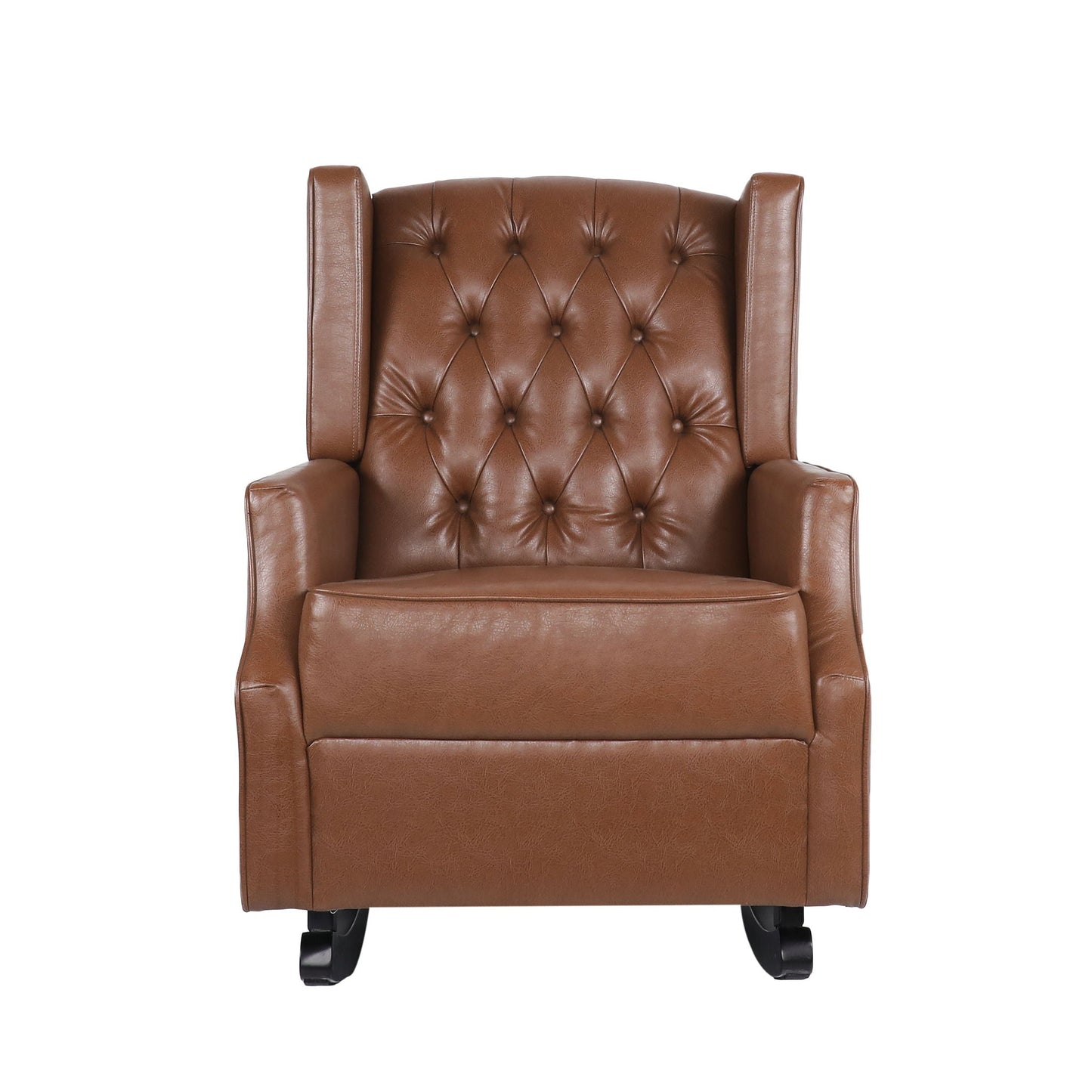 Moss Upholstered Rocking Recliner With Diamond Tufting And Wingback - Light Brown