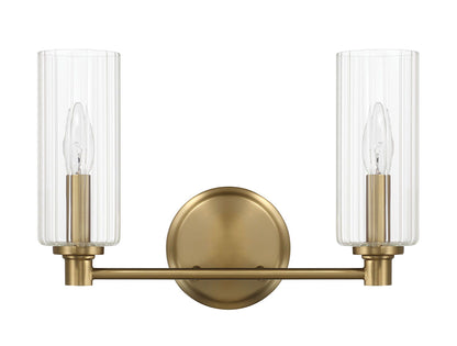 Regal - Double Light Vanity With Clear Ribbed Satin - Antique Brass / Clear