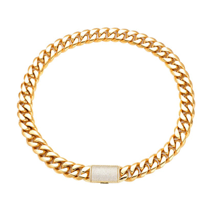 Stainless Steel European And American Hip-Hop Necklace With Zircon Clasp