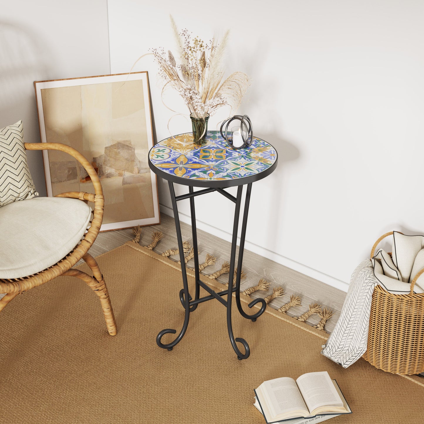 Patio Side Table, Colorful + Black