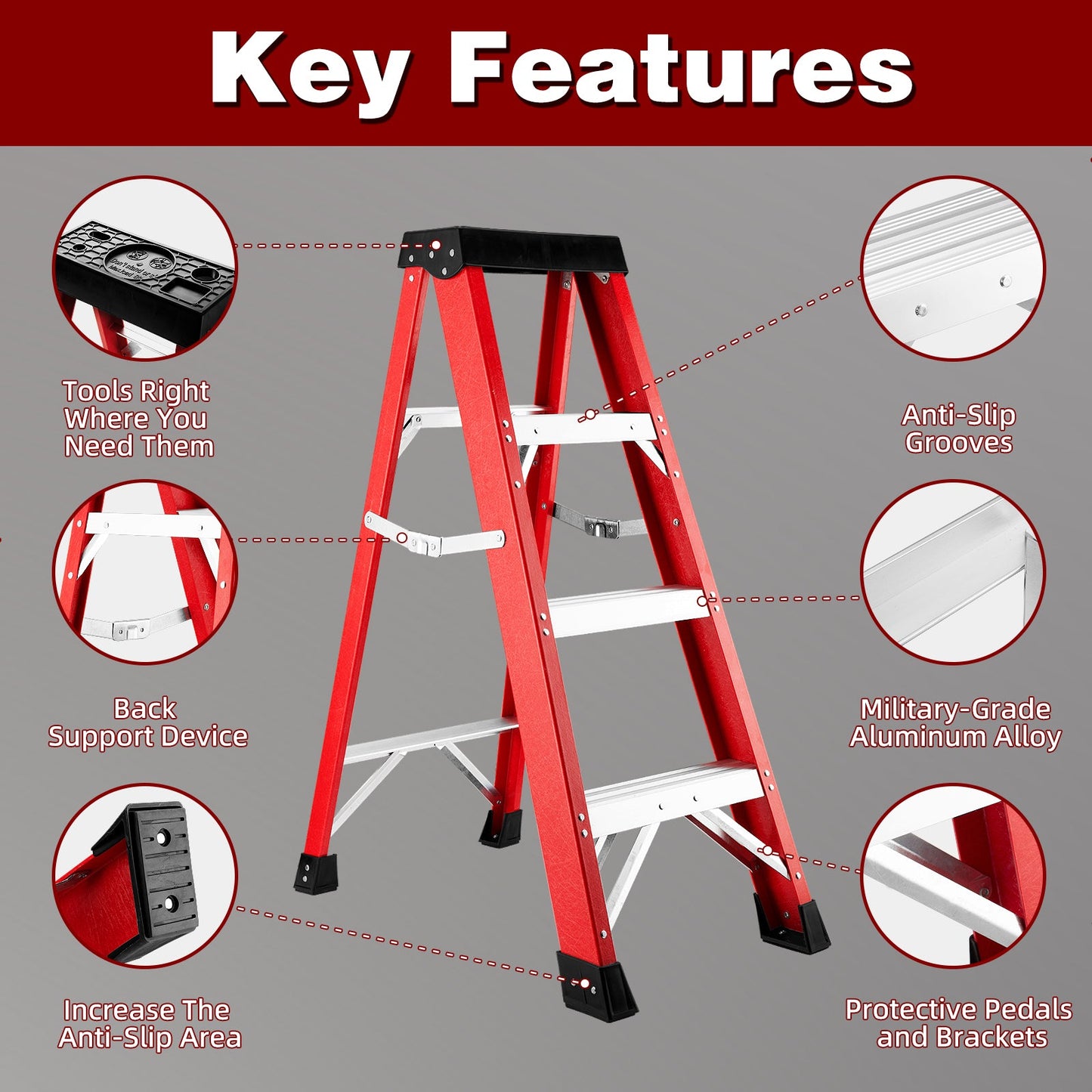 Fiberglass Single-Sided Stepladder for Electrical and Construction Use