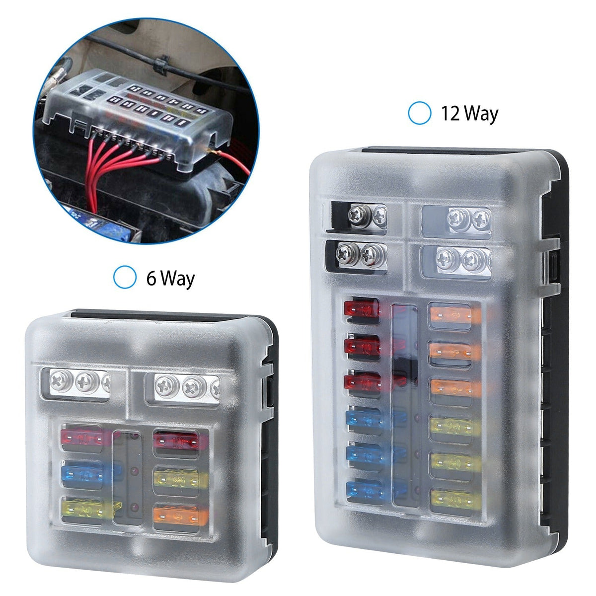 6-Way Fuse Box Holder w/ LED Indicator 6 Circuit Blade Fuse Block Sticker Label For 12-32V Automotive Boat Car SUV Marine