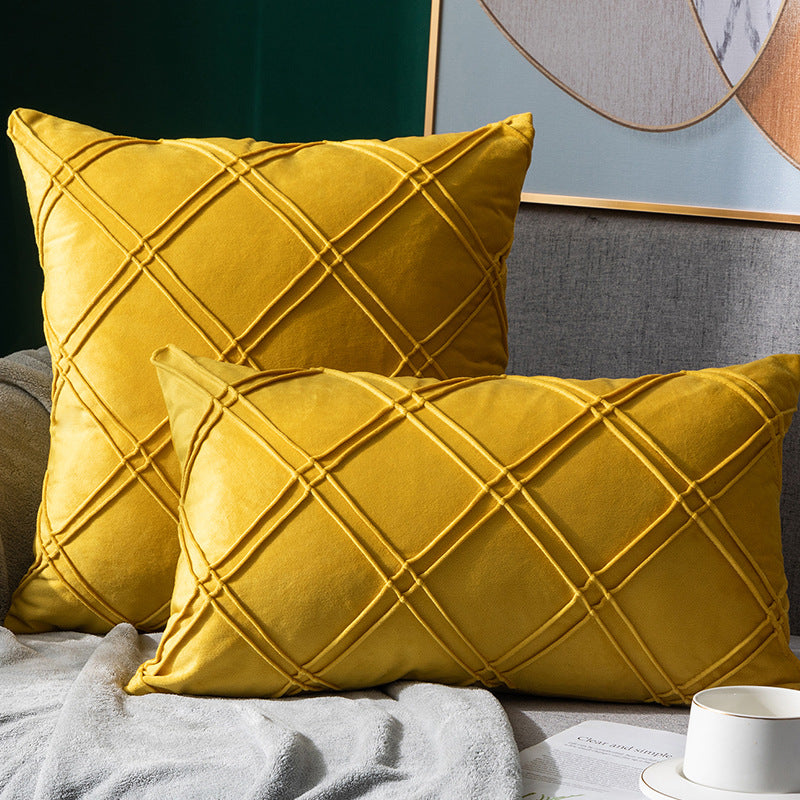 Pure Color Velvet Plaid Pillowcase Home Sofa Bedside Pillow Short Plush Cushion