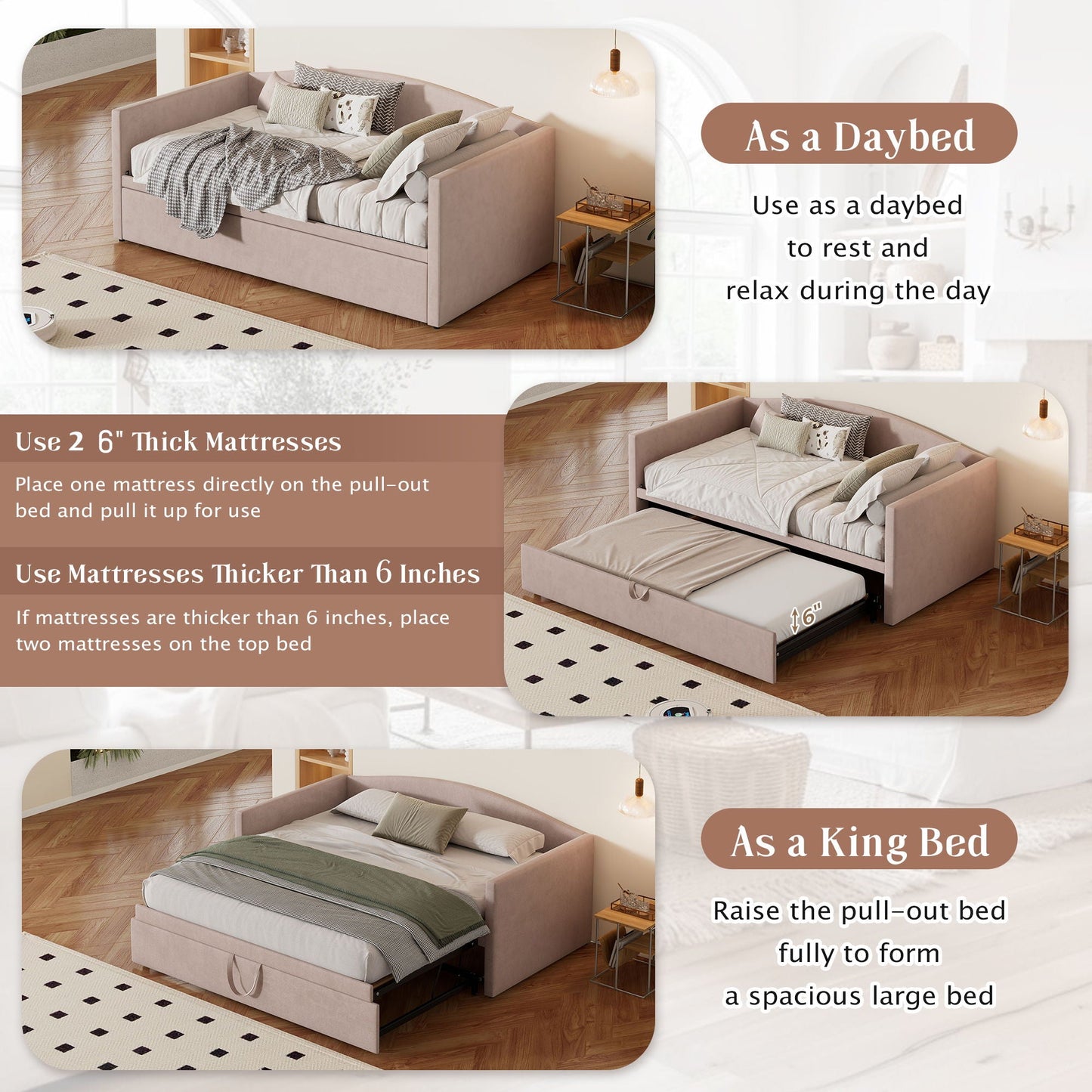 Daybed With Pop Up Trundle, Upholstered Sofa Bed